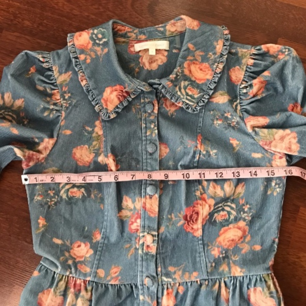 NWOT Loveshackfancy Beyers Ruffle Trim Collar Corduroy Puff Sleeve Mini Dress 2 - Picture 14 of 17